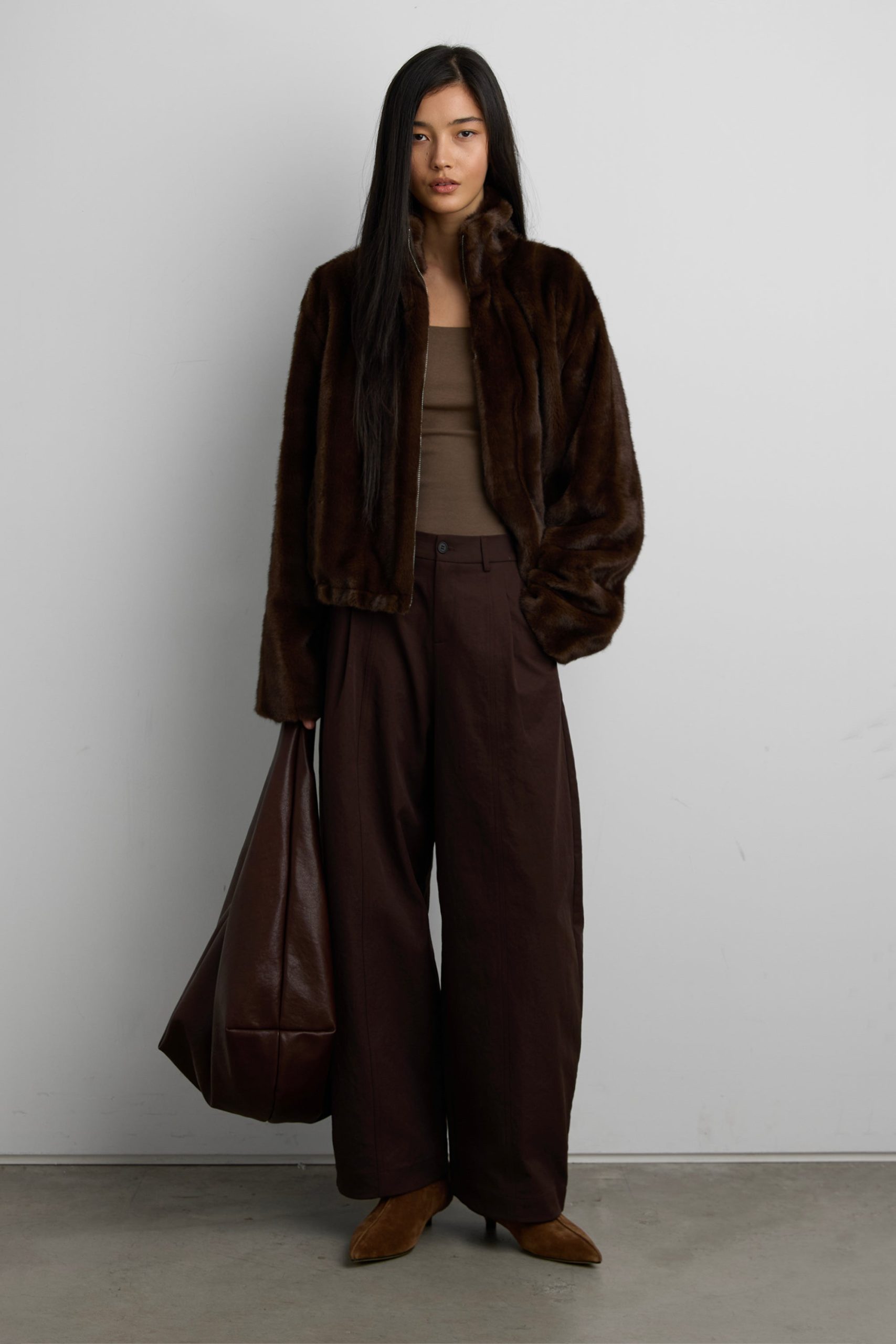 FUNNEL NECK FAUX FUR JACKET