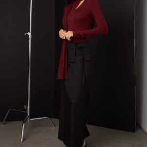 SCARF DRAPED LONG SLEEVE TOP