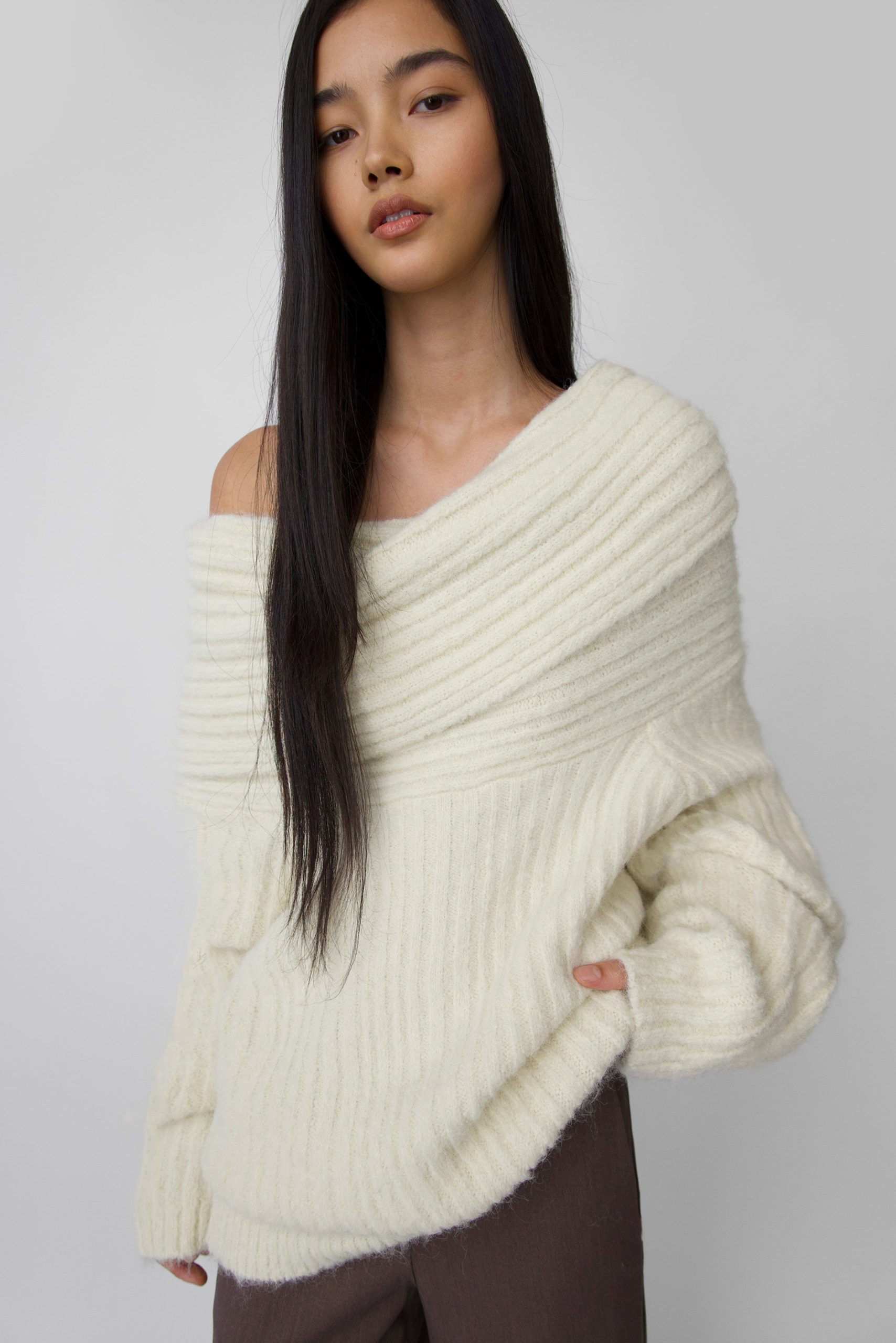 SLOUCHY FOLDOVER OFF THE SHOULDER SWEATER