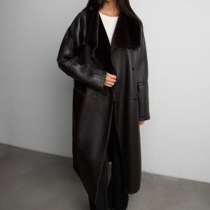 VEGAN LEATHER FAUX FUR LINED COAT